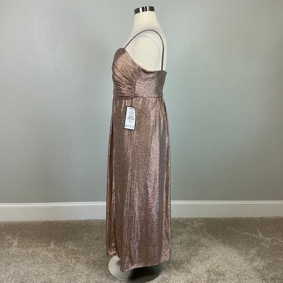Metallic Sleeveless Evening Gown Rose Gold Size 14W Nightway Thigh Slit Dress - Picture 5 of 12